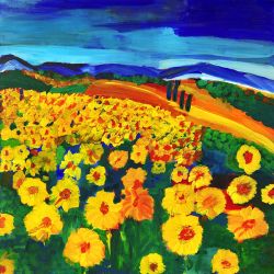 Sonnenblumen im Licht / Sunflowers in the light::Acryl auf Leinwand / Acrylic on canvas, 100 x 100 cm